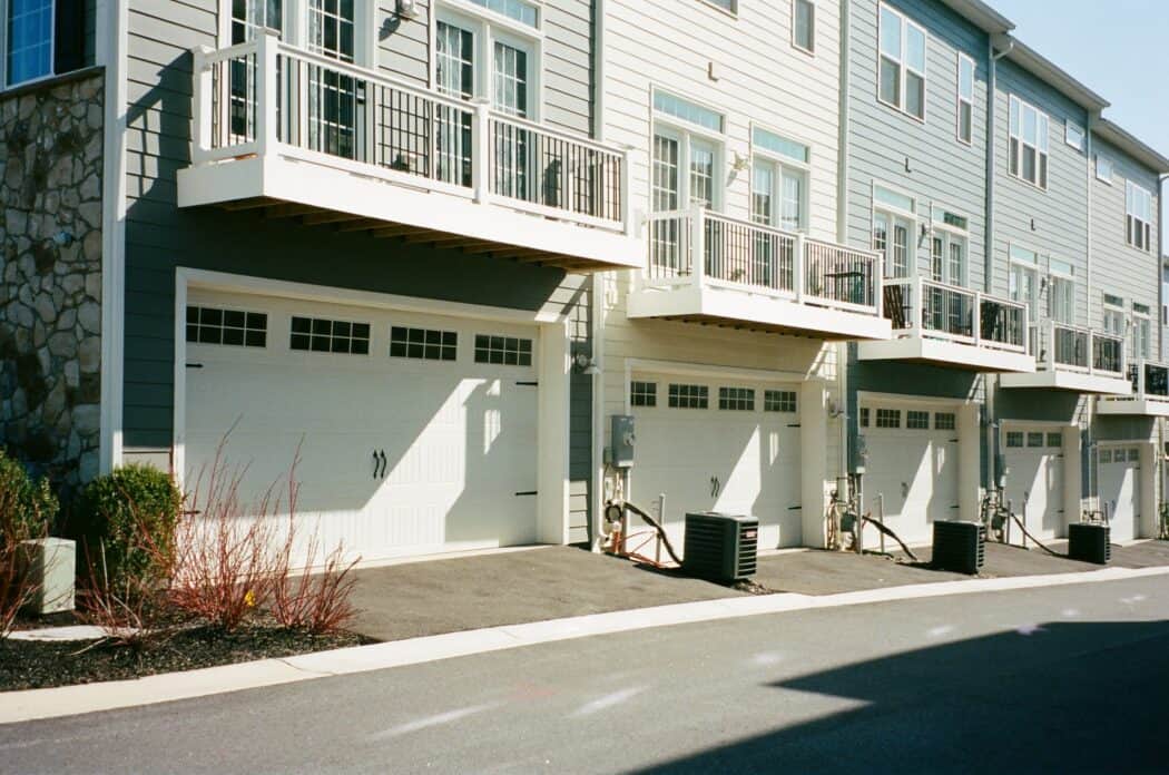 A row of townhomes from the street view